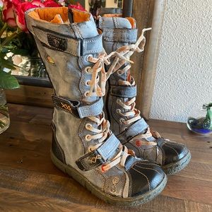 TMA Eyes black strap-accent leather boot